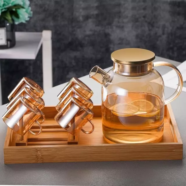 Premium round borosilicate glass water pitcher with stainless steel lid for daily beverage serving
