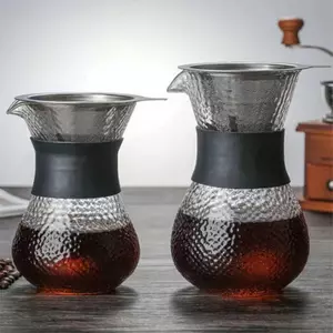 Hand Hammered Borosilicate Glass Pour Over Coffee Server with Stainless Steel Filter
