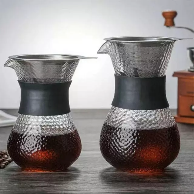 Hand Hammered Borosilicate Glass Pour Over Coffee Server with Stainless Steel Filter