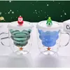 Jiateng insulated Christmas glass mug with Santa lid and snowflake design for hot cocoa.