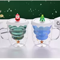 Jiateng insulated Christmas glass mug with Santa lid and snowflake design for hot cocoa.