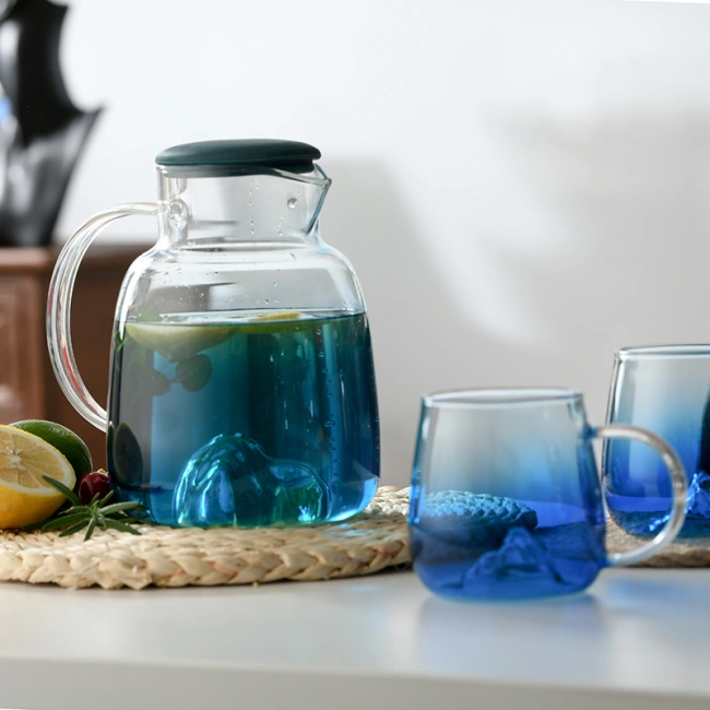  jiateng mountain design glass pitcher with natural wooden lid