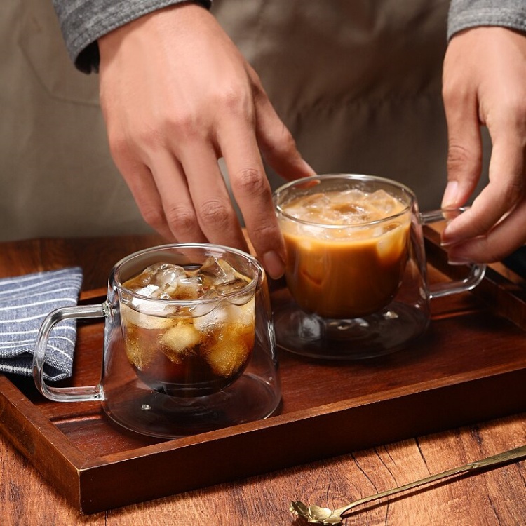 Jiateng high-quality double-wall glass cup, perfect for serving hot coffee, iced coffee, or tea, stylish and modern design