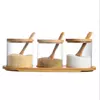 Jiateng transparent glass spice jars with bamboo lids and wooden spoons for sugar coffee salt and seasoning storage