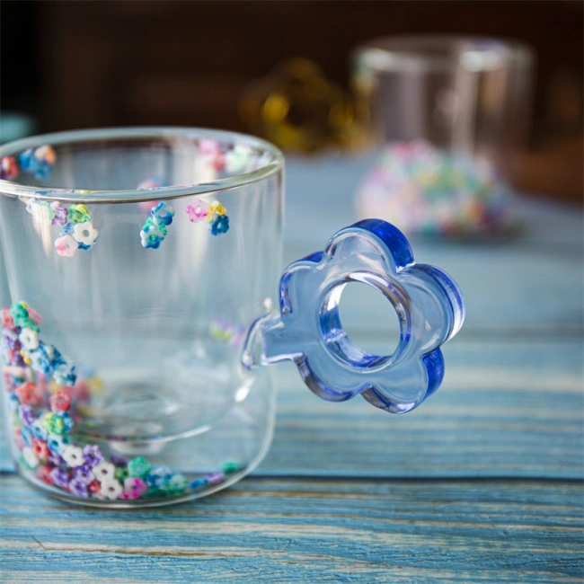  jiateng pastel flower handle glass cup, fun colorful confetti kitchen drinkware