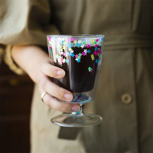 jiateng double wall stemmed glass cup, kawaii borosilicate glass drinkware