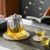 Modern glass teapot with stainless steel infuser for home office and café use
