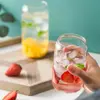  jiateng eco-friendly glass cup, travel can shaped tumbler with glass straw