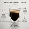 240ml double wall coffee glass with an 88mm top diameter and 95mm height