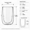Transparent double wall coffee cup with a broad opening straight upper body and rounded lower section