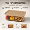 Top view of horizontal food storage container showing a central fixed divider separating the interior into two compartments