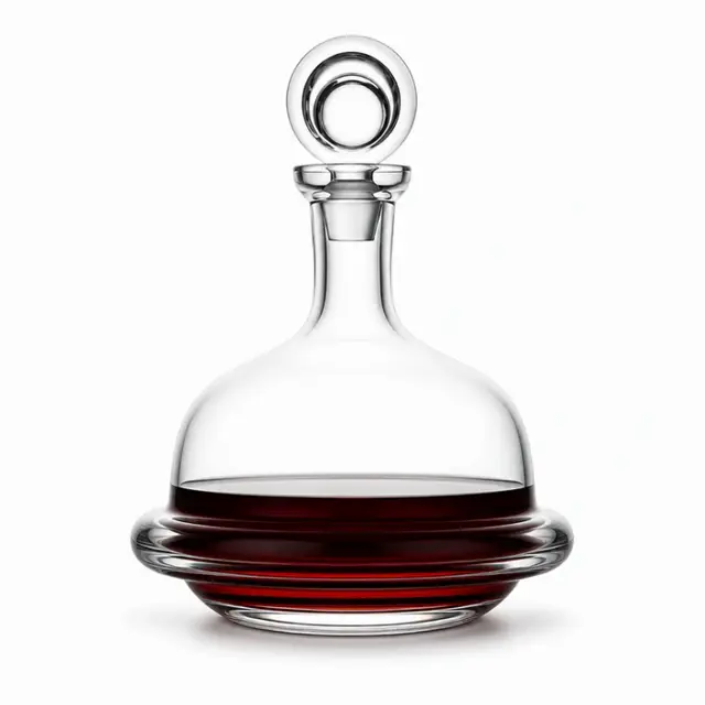 Round base red wine decanter with clear glass stopper for elegant wine serving