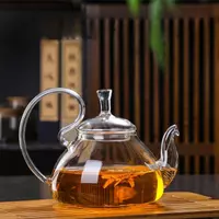 Heat Resistant Glass Teapot with Curved Spout for Loose Leaf Tea Brewing