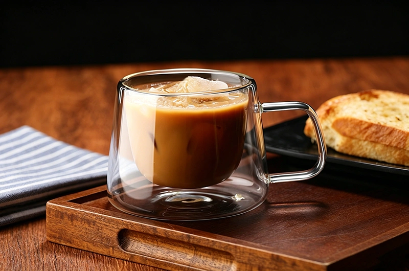 Double Wall Glass Coffee Mug with Handle: Modern Insulated Coffee Glass for Home & Café