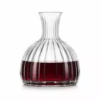 Ribbed glass wine decanter with wide base and elegant narrow neck