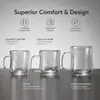 Large clear double wall glass coffee mug with side handle measuring 110mm in height