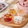 Jiateng cute printed glass mug with cartoon floral and fruit designs