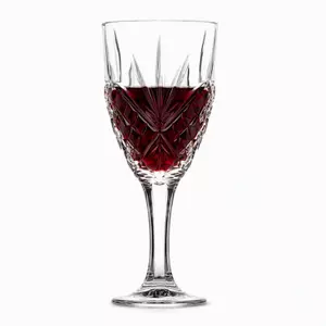 300ml diamond cut wine glass with long stem and decorative geometric bowl
