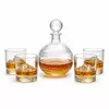 Round whiskey decanter set with four old fashioned whiskey glasses