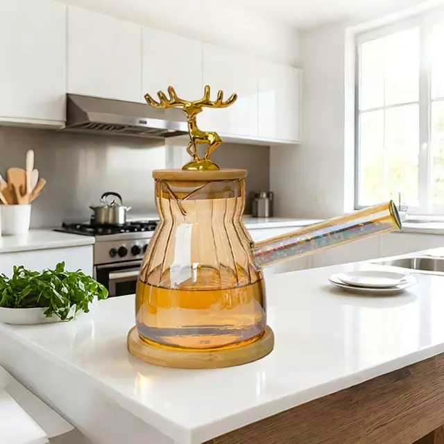 Creative Glass Coffee Pot with Wooden Base for Pour Over Coffee Brewing