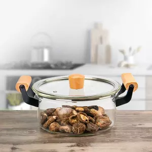 Large Heat Resistant Glass Cooking Pot with Transparent Lid for Family Cooking