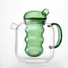 Glass Teapot with Green Infuser for Loose Leaf Flower Tea Brewing