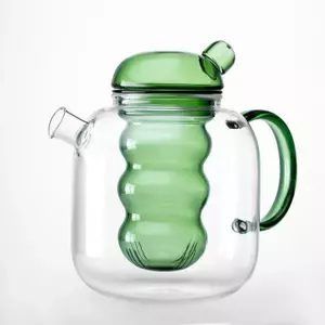 Glass Teapot with Green Infuser for Loose Leaf Flower Tea Brewing
