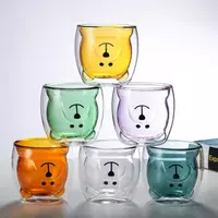 Single insulated glass mug with cute bear face design