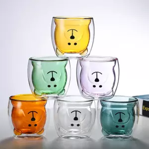 Single insulated glass mug with cute bear face design