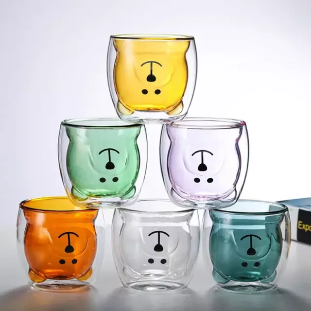 Single insulated glass mug with cute bear face design