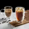 Elegant insulated double wall glass mug for hot coffee and iced beverages