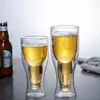 jiateng novelty upside down beer bottle glass, double wall insulated craft beer mug, bottle shaped beer cup for home bar