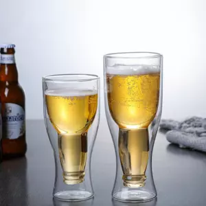 jiateng novelty upside down beer bottle glass, double wall insulated craft beer mug, bottle shaped beer cup for home bar