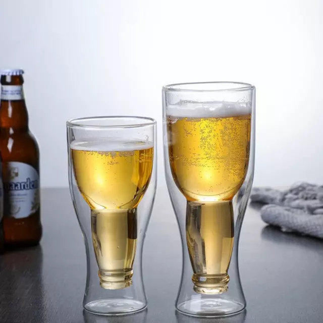 jiateng novelty upside down beer bottle glass, double wall insulated craft beer mug, bottle shaped beer cup for home bar