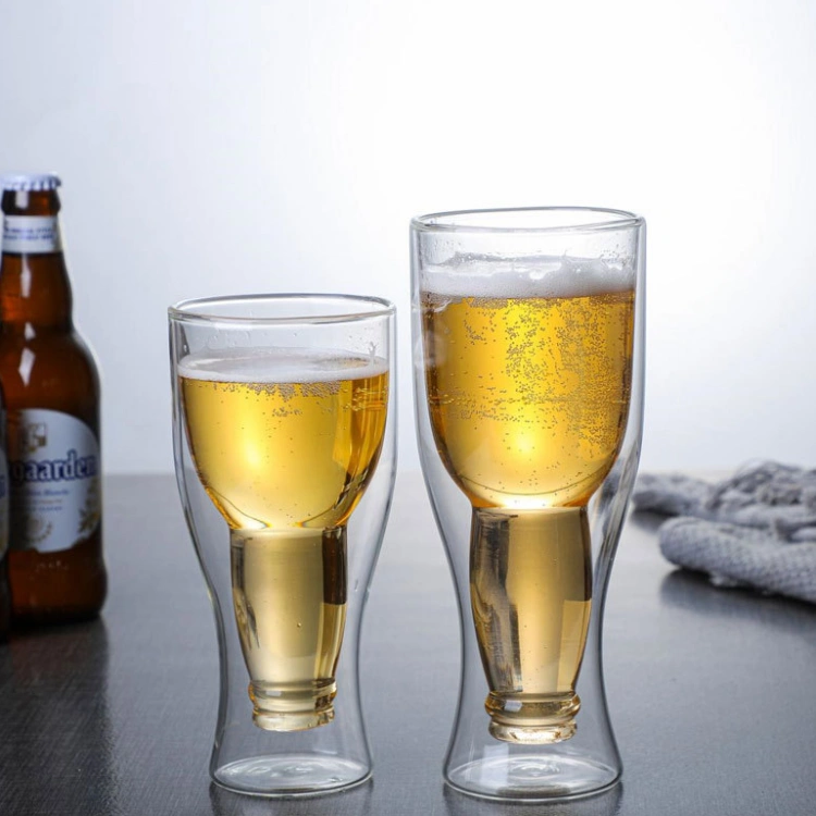 jiateng novelty upside down beer bottle glass, double wall insulated craft beer mug, bottle shaped beer cup for home bar