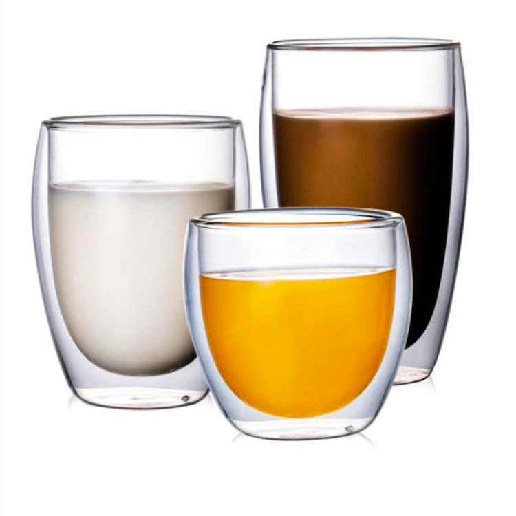 Jiateng double-wall clear glass cup, perfect for hot coffee, tea, or iced beverages, stylish and heat-resistant for home or office