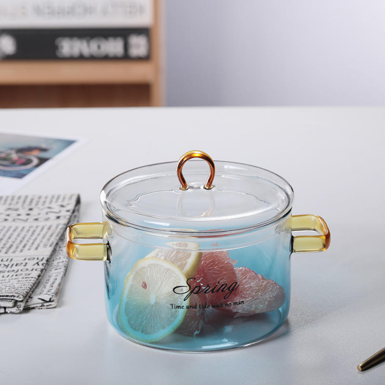 Jiateng transparent glass cooking pot with lid, ideal for daily cooking, simmering, or serving, elegant and practical