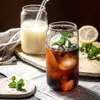 jiateng glass can cup, aesthetic iced coffee drinkware with bamboo lid