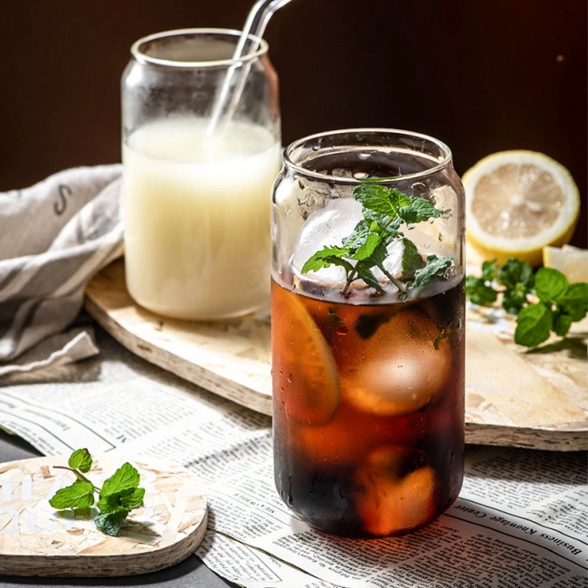 jiateng glass can cup, aesthetic iced coffee drinkware with bamboo lid