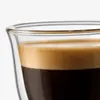 Clear espresso glass with a rounded inner chamber and separate outer glass wall
