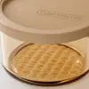 450ml medium round glass food container with transparent amber body beige PP lid and 11.5cm diameter